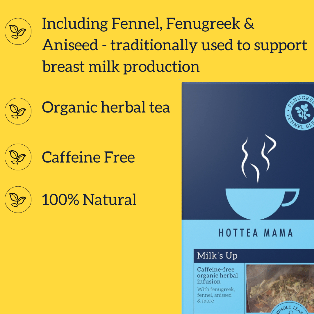 Infographic listing the benefits of Milk's Up breastfeeding support tea